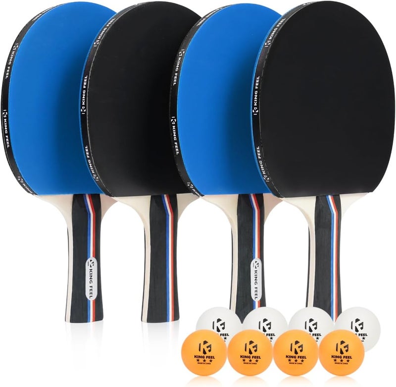 KINGFEEL Ping Pong Paddles Set of 4 Premium Table Tennis Rackets 3-Star Ping Pong Balls(8) with Ping Pong Paddle Case Professional Table Tennis Paddles Set for Indoor & Outdoor Games - Image 1